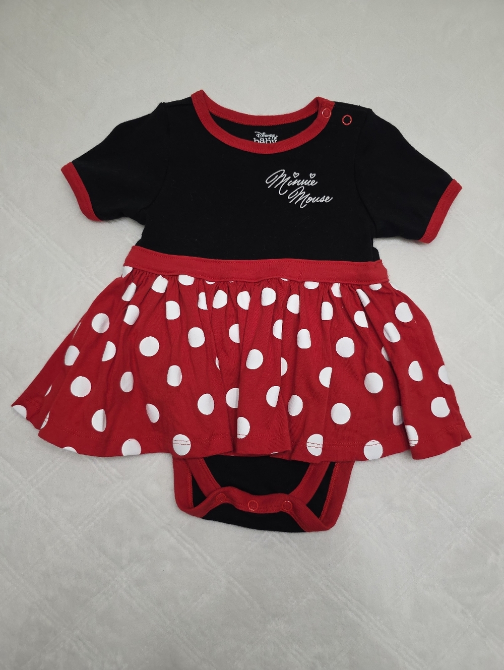 Disney Red White Polka Dot and Black Baby One-Piece Bodysuit